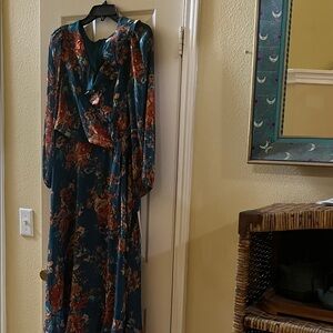 NWT-London Times Teal and Orange Floral Dress-3/4 Sleeves-Size-8